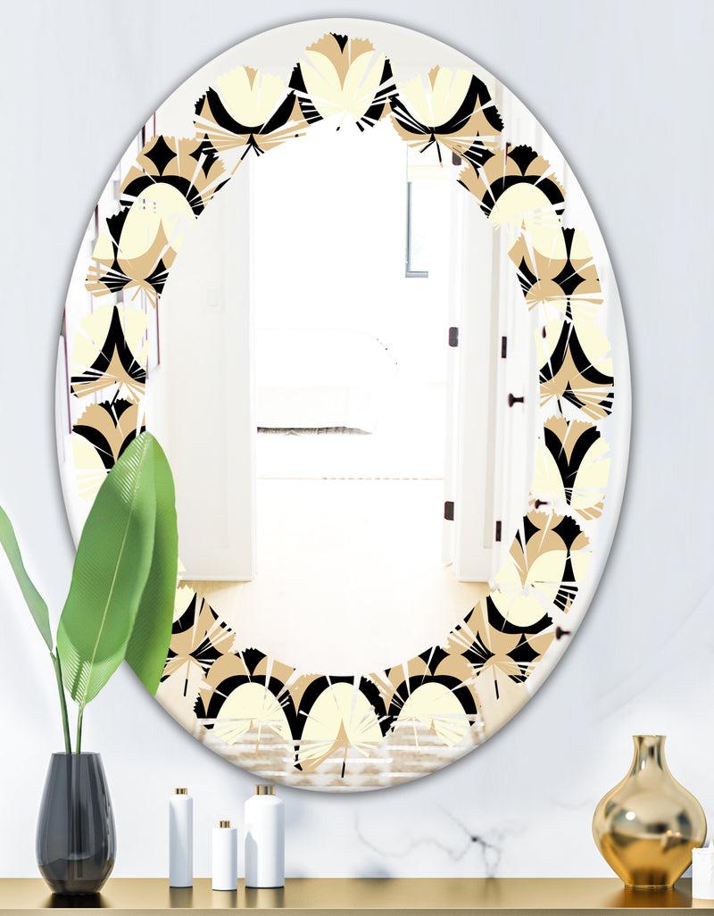 DesignQ Abstract Retro Geometrical Design VII - Modern Round Or Oval Wall Mirror - Leaves