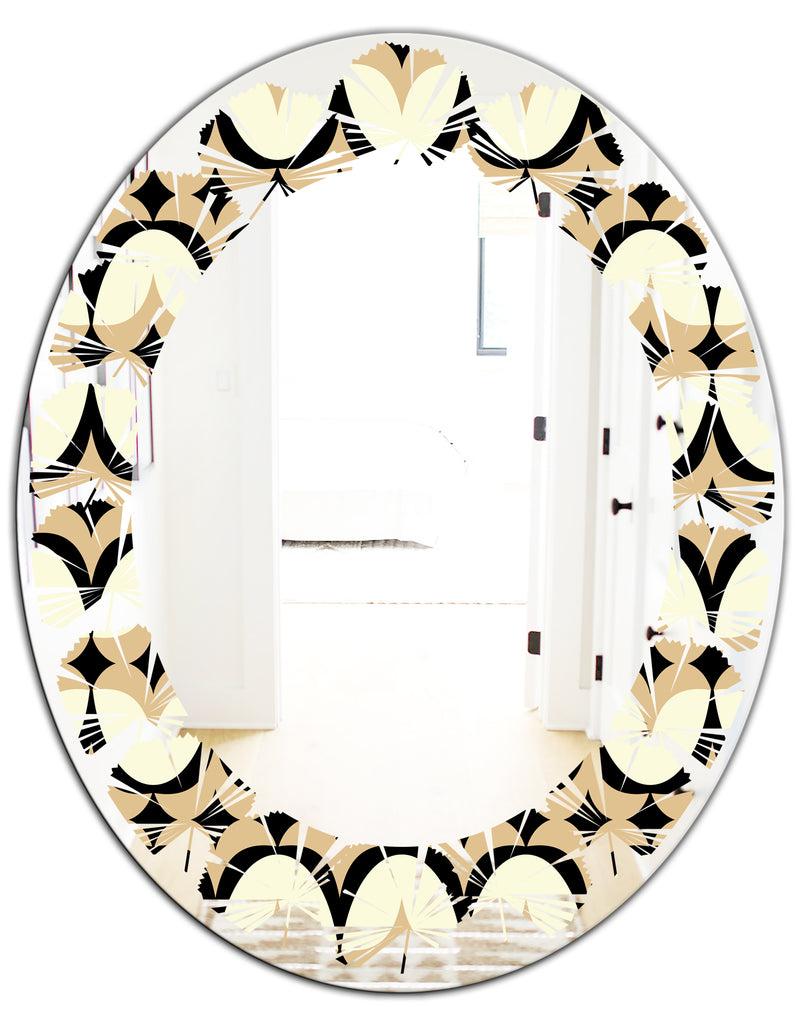 DesignQ Abstract Retro Geometrical Design VII - Modern Round Or Oval Wall Mirror - Leaves