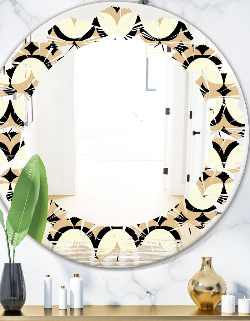 DesignQ Abstract Retro Geometrical Design VII - Modern Round or Oval Wall Mirror - Leaves