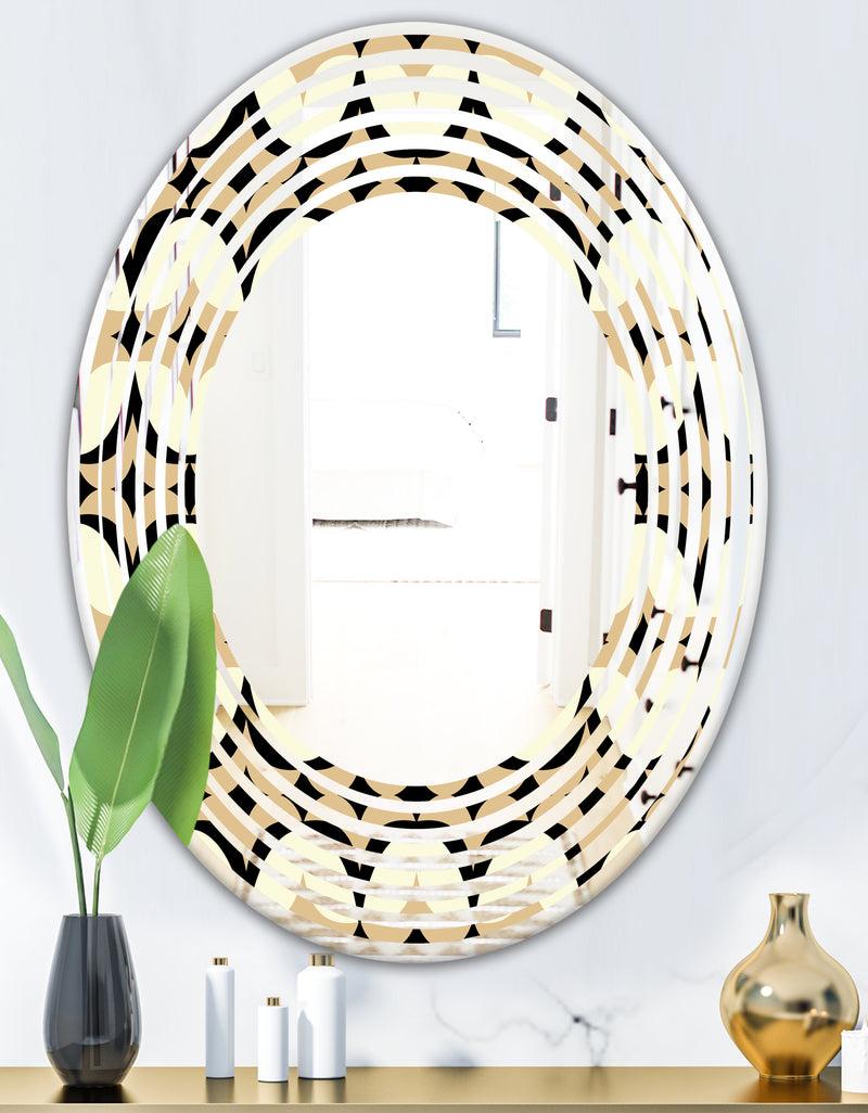 DesignQ Abstract Retro Geometrical Design VII - Modern Round Or Oval Wall Mirror - Wave