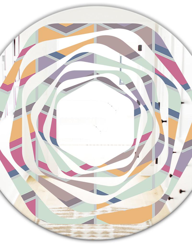 DesignQ Abstract Retro Geometrical Design X - Modern Round Or Oval Wall Mirror - Whirl