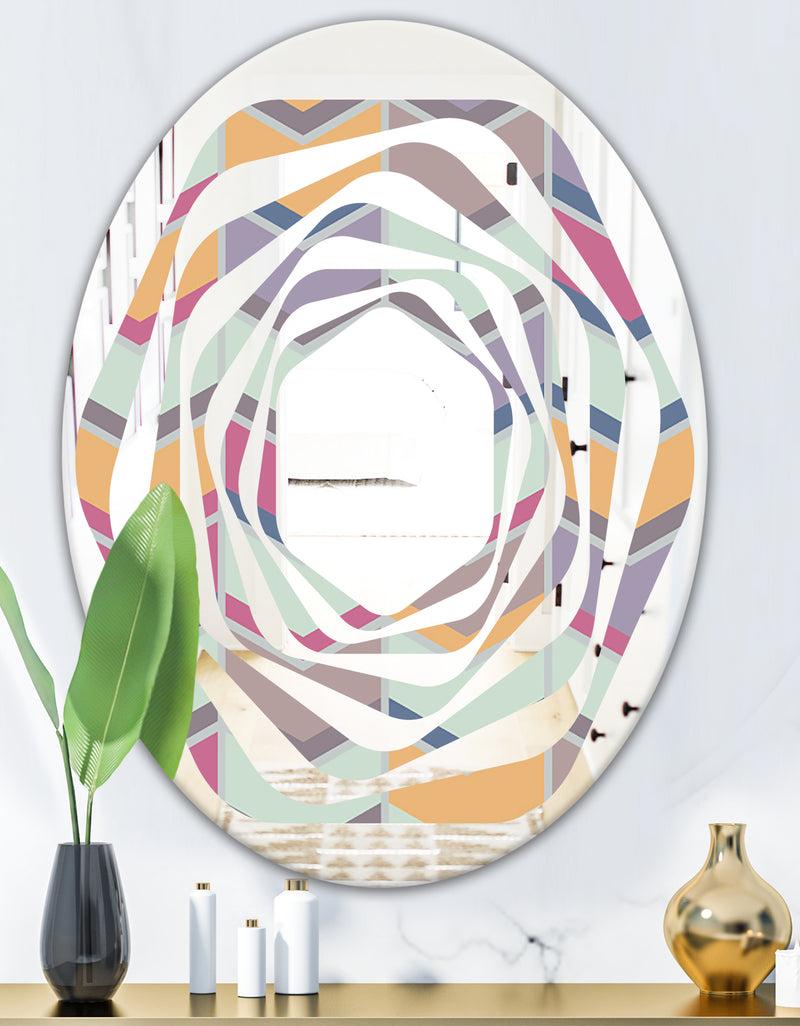 DesignQ Abstract Retro Geometrical Design X - Modern Round Or Oval Wall Mirror - Whirl