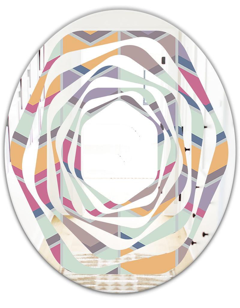 DesignQ Abstract Retro Geometrical Design X - Modern Round Or Oval Wall Mirror - Whirl