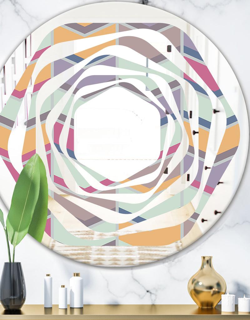 DesignQ Abstract Retro Geometrical Design X - Modern Round or Oval Wall Mirror - Whirl