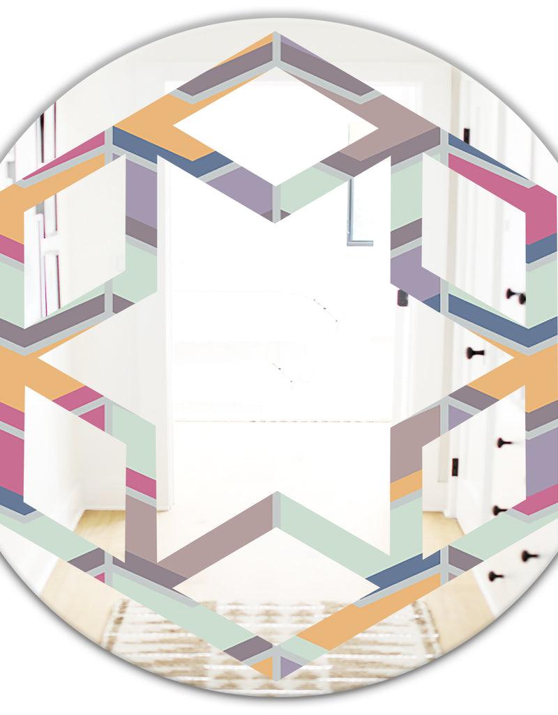 DesignQ Abstract Retro Geometrical Design X - Modern Round Or Oval Wall Mirror - Hexagon Star