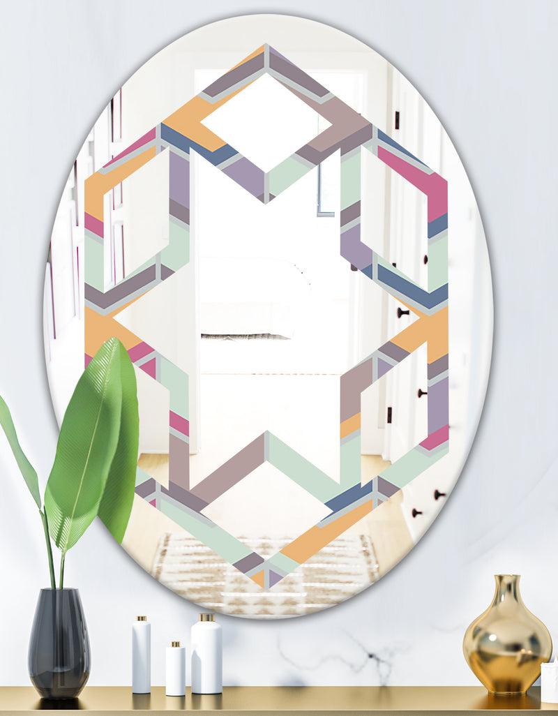 DesignQ Abstract Retro Geometrical Design X - Modern Round Or Oval Wall Mirror - Hexagon Star