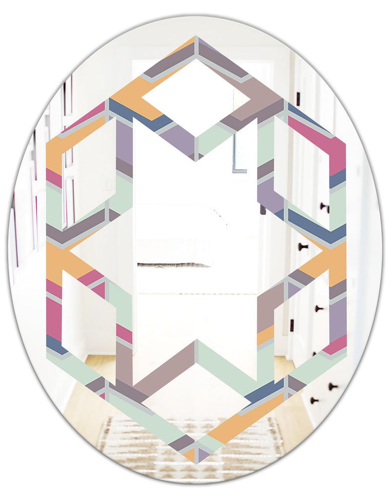 DesignQ Abstract Retro Geometrical Design X - Modern Round Or Oval Wall Mirror - Hexagon Star