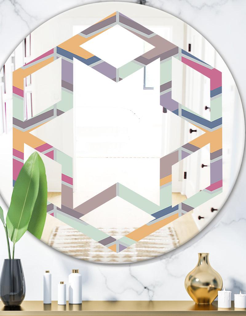 DesignQ Abstract Retro Geometrical Design X - Modern Round or Oval Wall Mirror - Hexagon Star