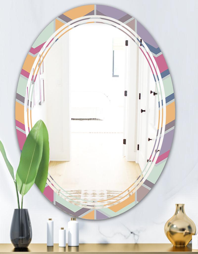 DesignQ Abstract Retro Geometrical Design X - Modern Round Or Oval Wall Mirror - Triple C