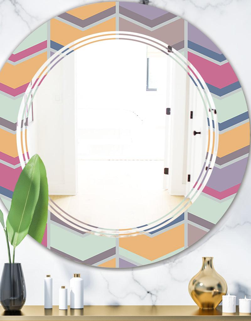 DesignQ Abstract Retro Geometrical Design X - Modern Round or Oval Wall Mirror - Triple C