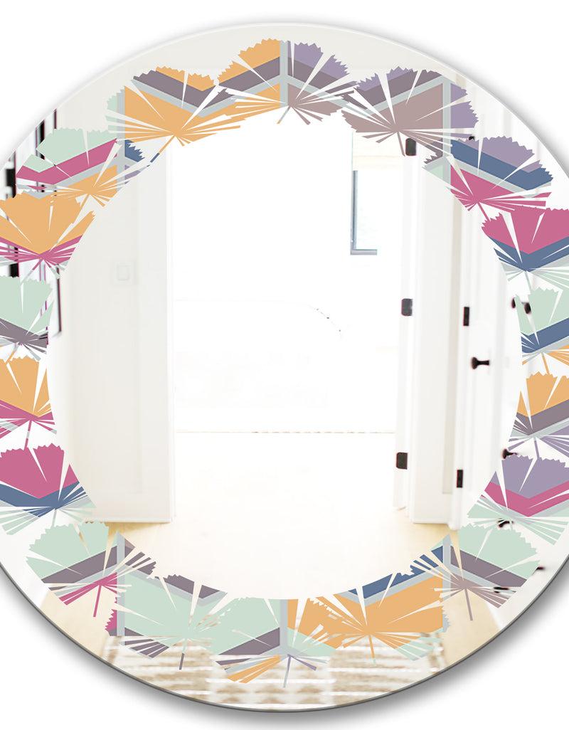 DesignQ Abstract Retro Geometrical Design X - Modern Round Or Oval Wall Mirror - Leaves
