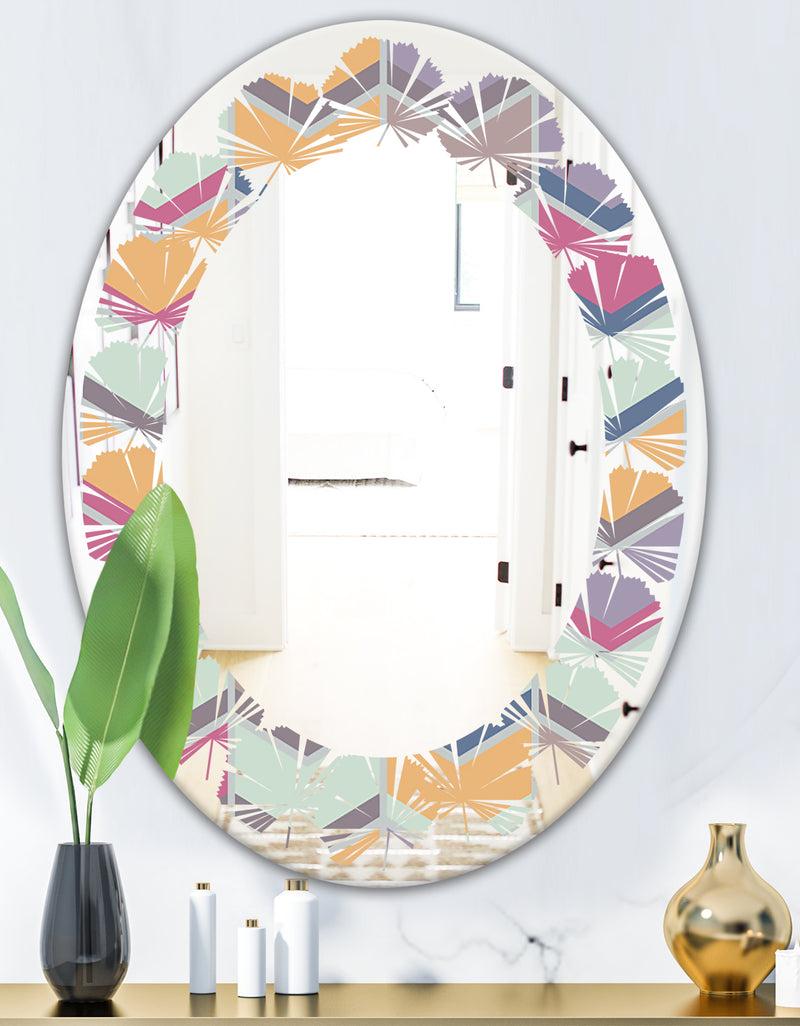 DesignQ Abstract Retro Geometrical Design X - Modern Round Or Oval Wall Mirror - Leaves