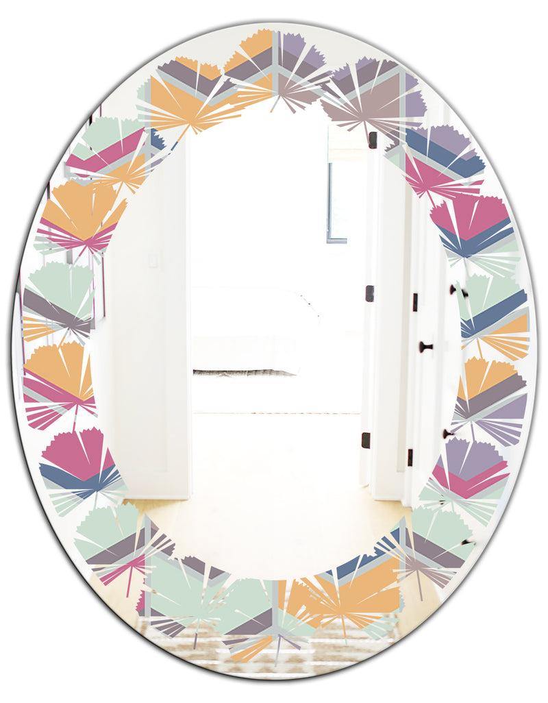 DesignQ Abstract Retro Geometrical Design X - Modern Round Or Oval Wall Mirror - Leaves