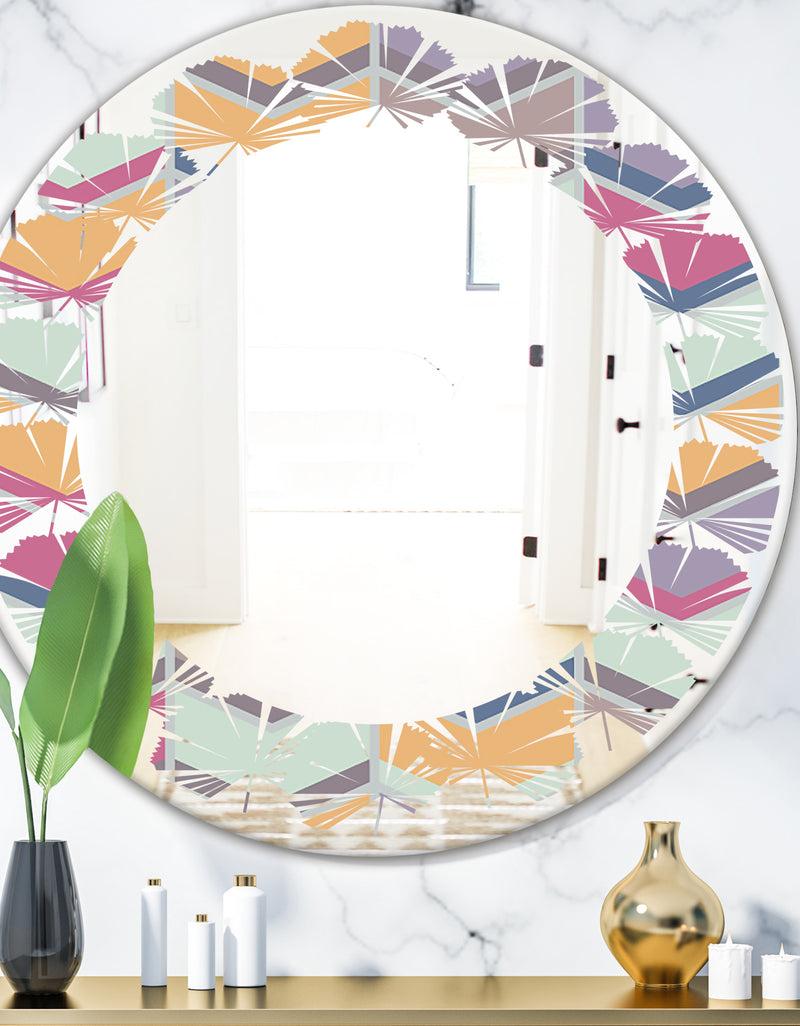DesignQ Abstract Retro Geometrical Design X - Modern Round or Oval Wall Mirror - Leaves