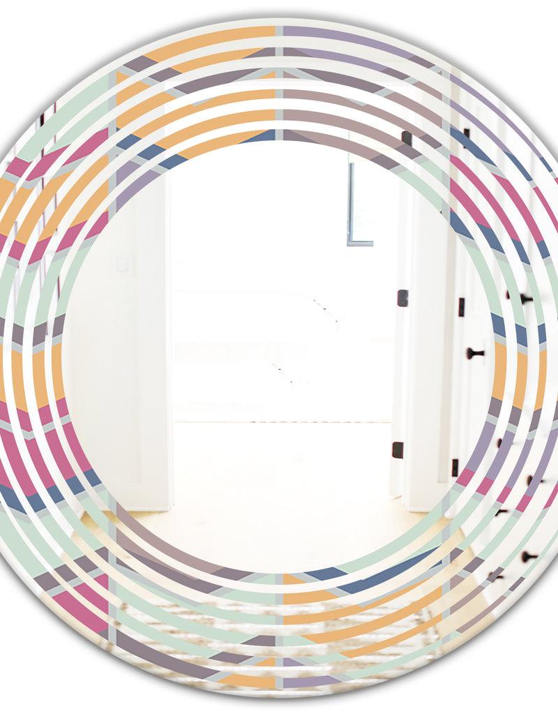 DesignQ Abstract Retro Geometrical Design X - Modern Round Or Oval Wall Mirror - Wave