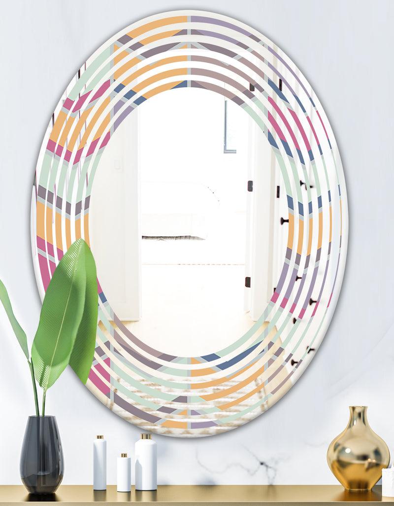 DesignQ Abstract Retro Geometrical Design X - Modern Round Or Oval Wall Mirror - Wave