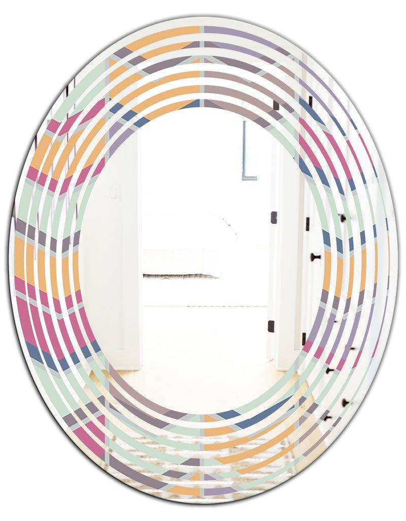 DesignQ Abstract Retro Geometrical Design X - Modern Round Or Oval Wall Mirror - Wave