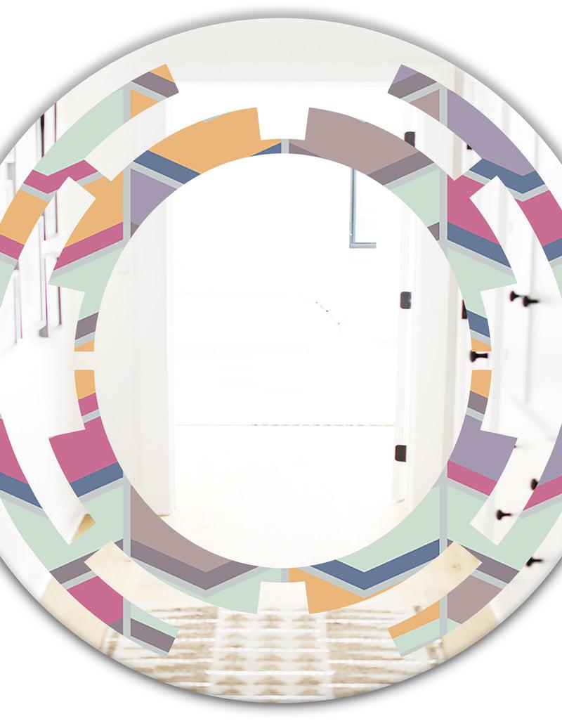 DesignQ Abstract Retro Geometrical Design X - Modern Round Or Oval Wall Mirror - Space