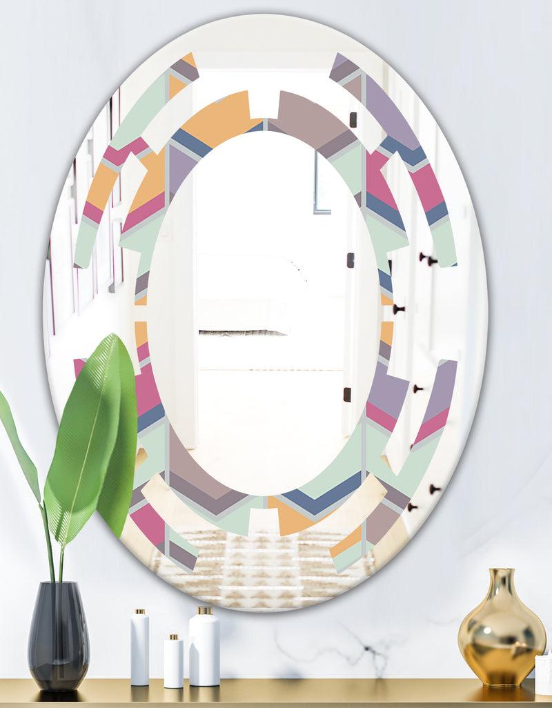DesignQ Abstract Retro Geometrical Design X - Modern Round Or Oval Wall Mirror - Space