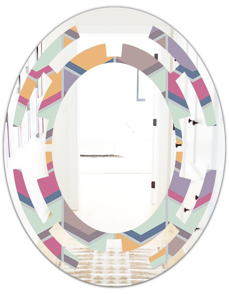 DesignQ Abstract Retro Geometrical Design X - Modern Round Or Oval Wall Mirror - Space