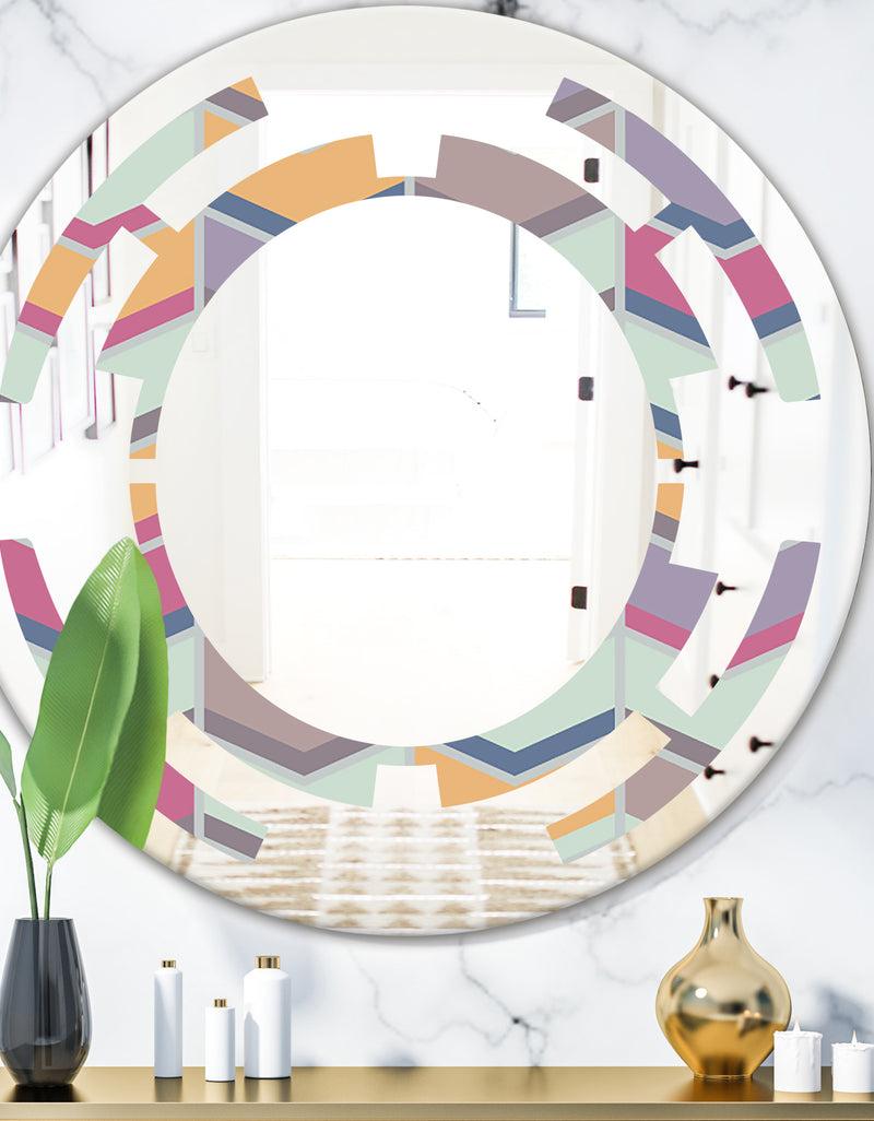 DesignQ Abstract Retro Geometrical Design X - Modern Round or Oval Wall Mirror - Space