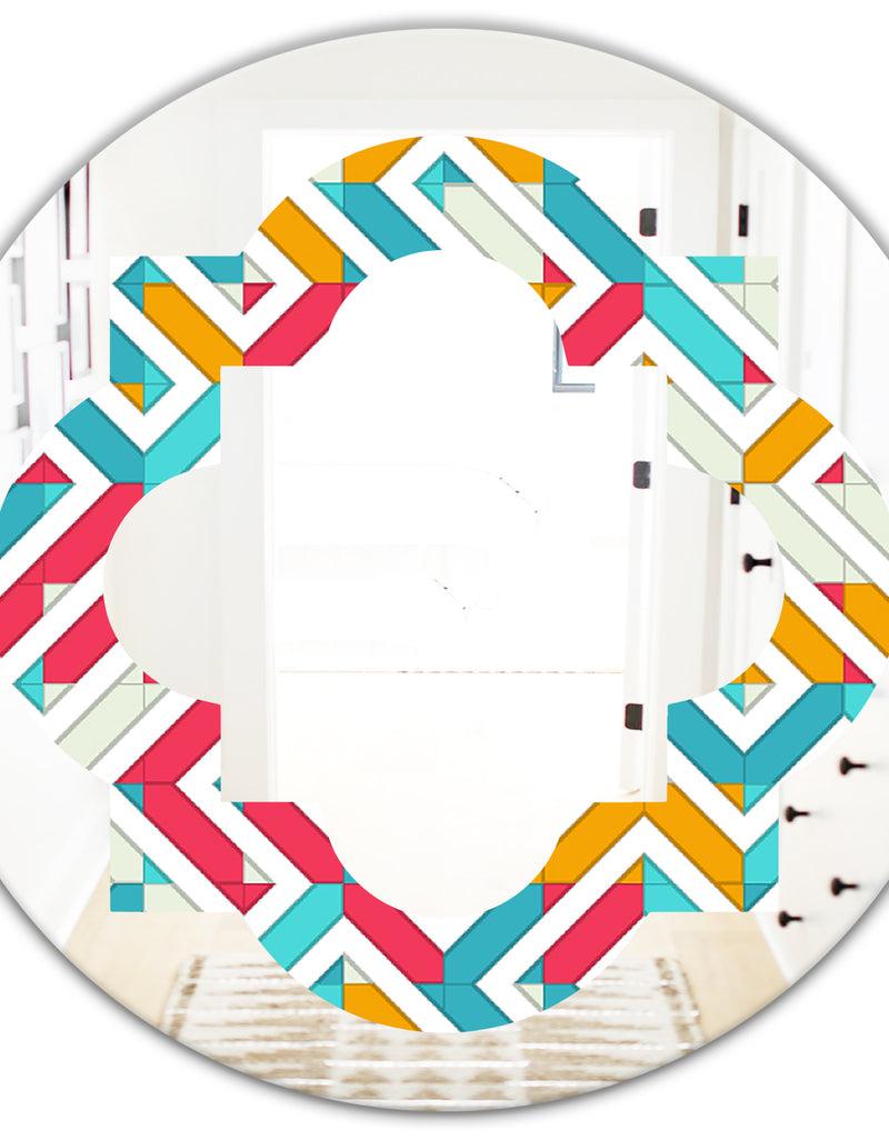 DesignQ Abstract Retro Geometry I - Modern Round Or Oval Wall Mirror - Quatrefoil