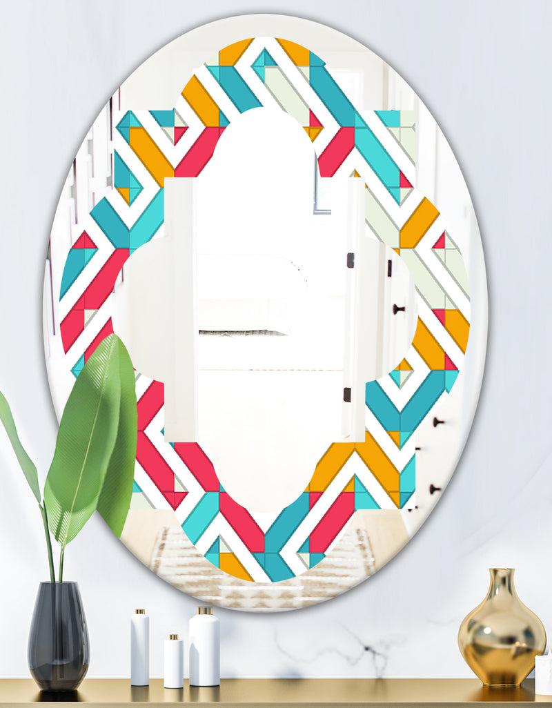 DesignQ Abstract Retro Geometry I - Modern Round Or Oval Wall Mirror - Quatrefoil