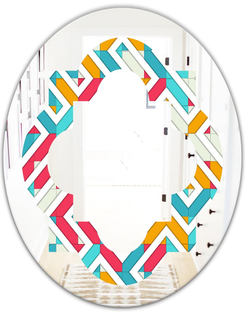 DesignQ Abstract Retro Geometry I - Modern Round Or Oval Wall Mirror - Quatrefoil