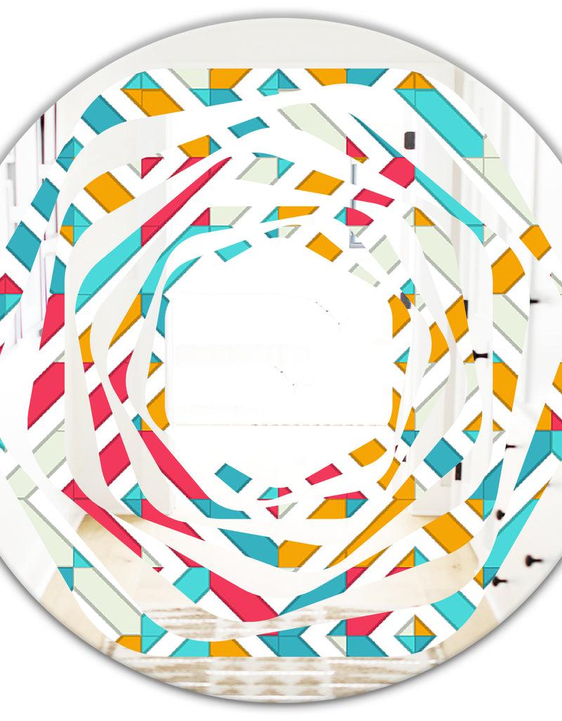 DesignQ Abstract Retro Geometry I - Modern Round Or Oval Wall Mirror - Whirl