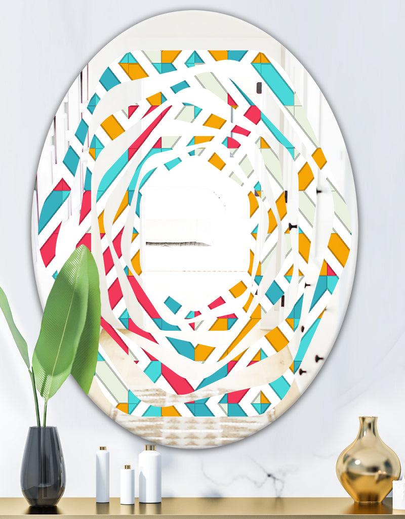 DesignQ Abstract Retro Geometry I - Modern Round Or Oval Wall Mirror - Whirl