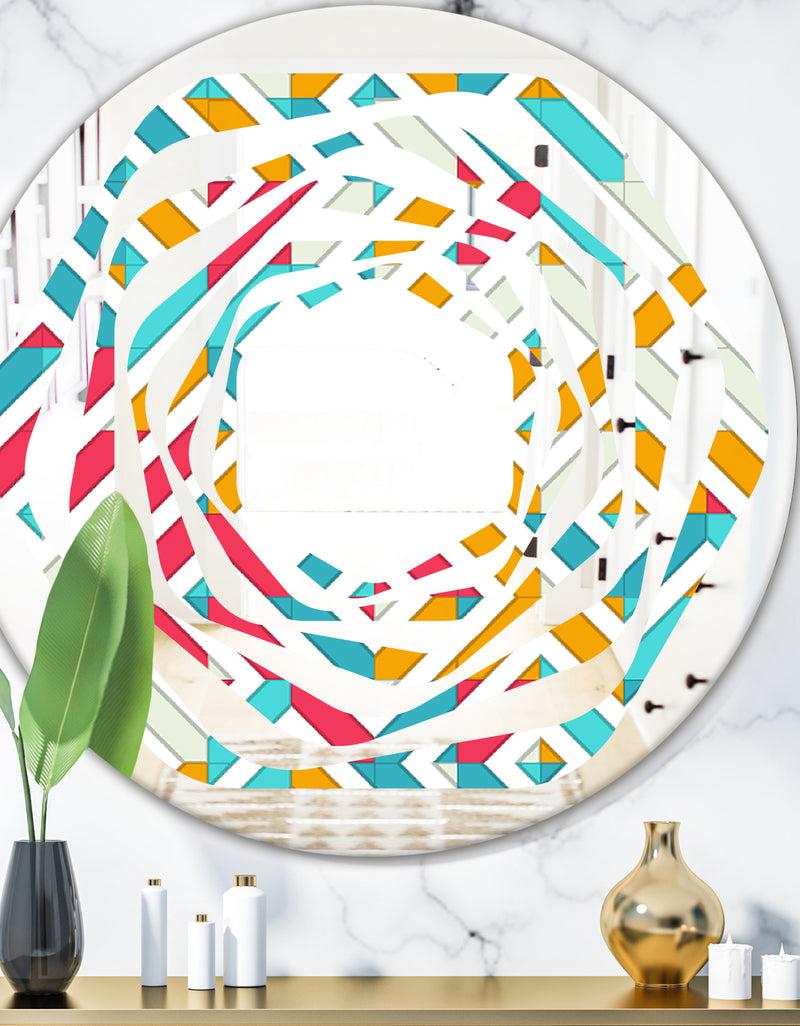 DesignQ Abstract Retro Geometry I - Modern Round or Oval Wall Mirror - Whirl