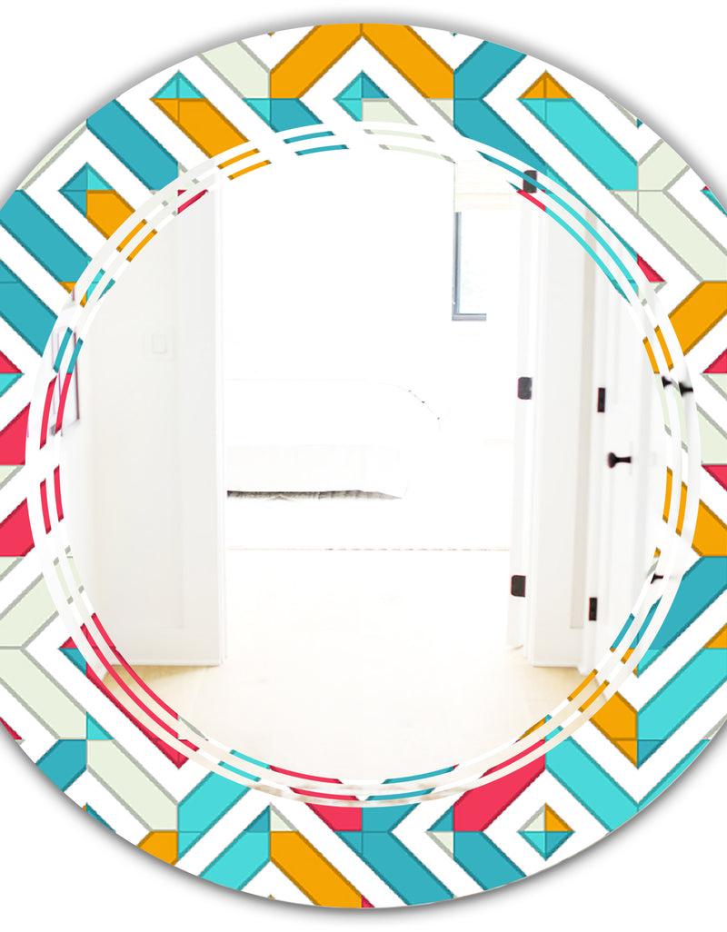 DesignQ Abstract Retro Geometry I - Modern Round Or Oval Wall Mirror - Triple C