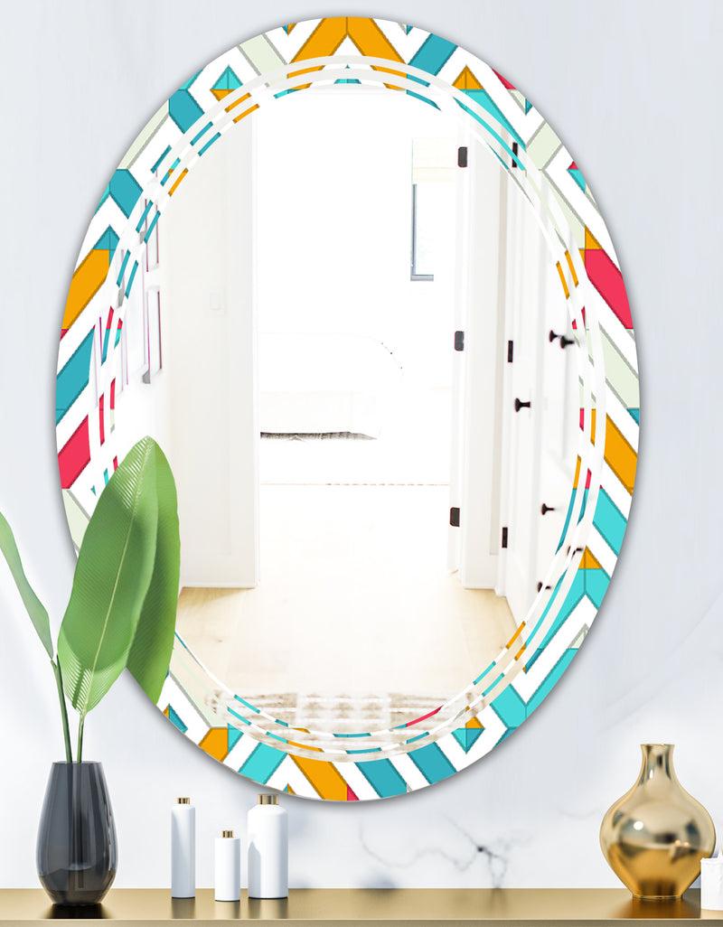DesignQ Abstract Retro Geometry I - Modern Round Or Oval Wall Mirror - Triple C