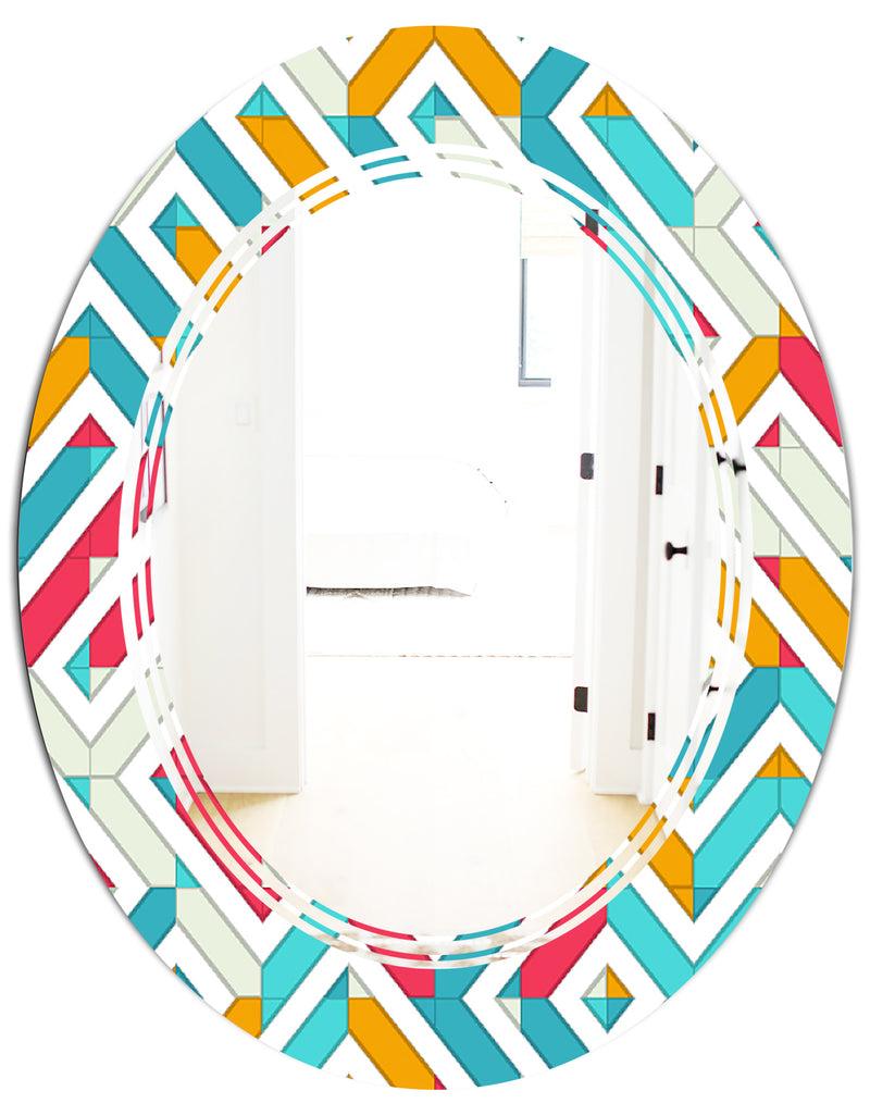 DesignQ Abstract Retro Geometry I - Modern Round Or Oval Wall Mirror - Triple C