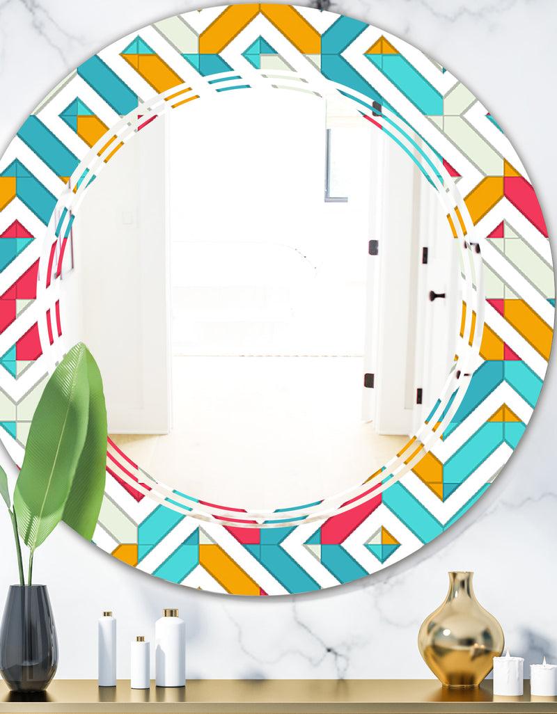 DesignQ Abstract Retro Geometry I - Modern Round or Oval Wall Mirror - Triple C