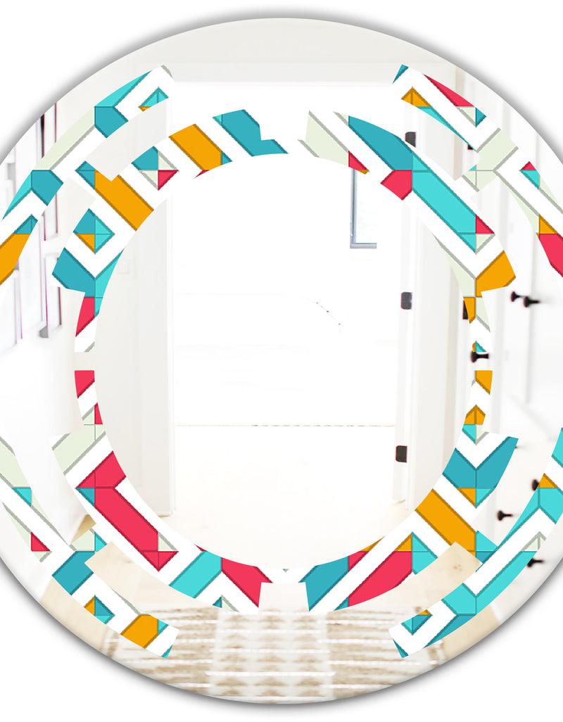 DesignQ Abstract Retro Geometry I - Modern Round Or Oval Wall Mirror - Space