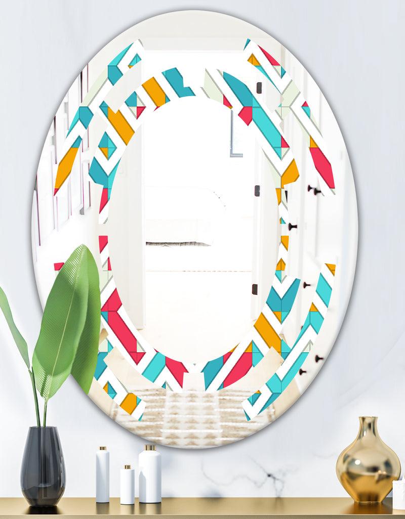DesignQ Abstract Retro Geometry I - Modern Round Or Oval Wall Mirror - Space