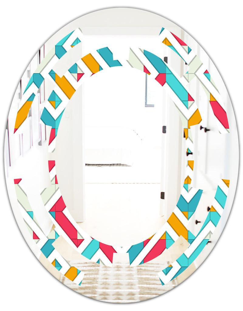 DesignQ Abstract Retro Geometry I - Modern Round Or Oval Wall Mirror - Space