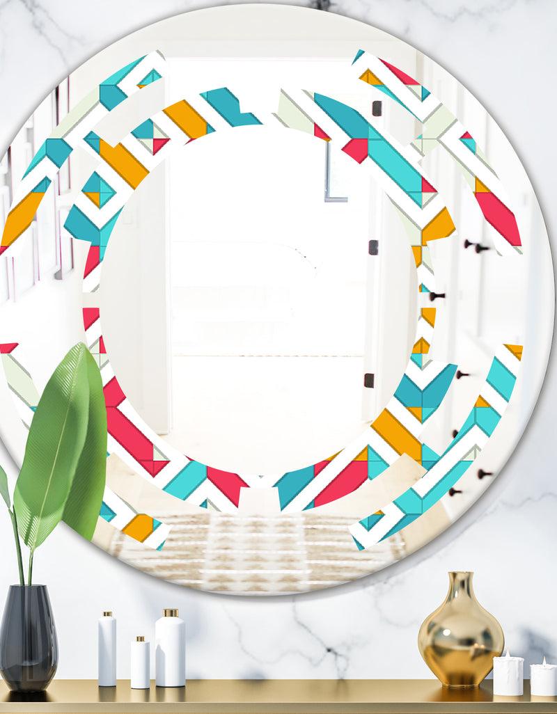 DesignQ Abstract Retro Geometry I - Modern Round or Oval Wall Mirror - Space