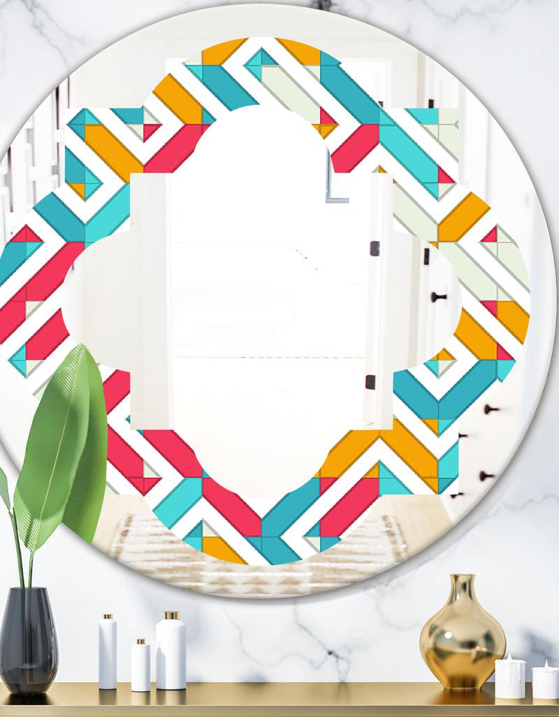 DesignQ Abstract Retro Geometry I - Modern Round or Oval Wall Mirror - Quatrefoil