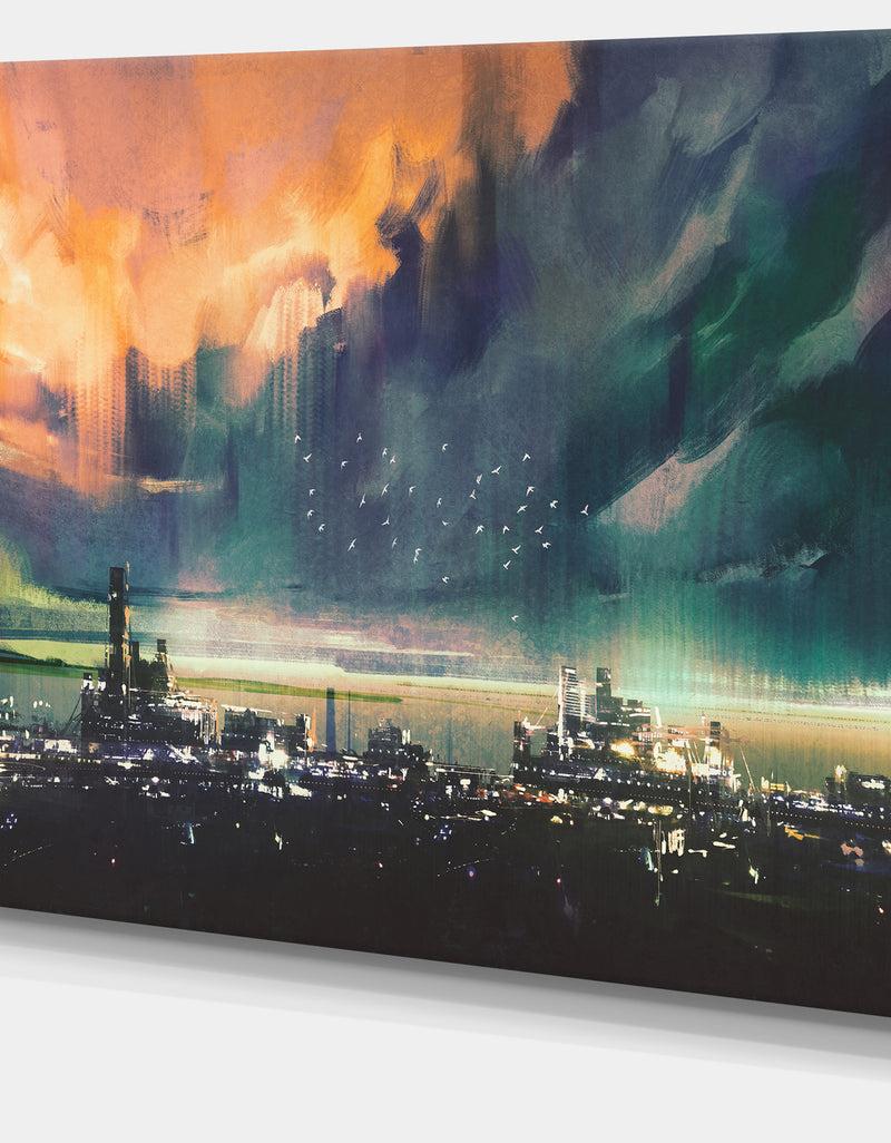 DesignQ Abstract Sci-fi City Watercolor - Large Photography Canvas Art