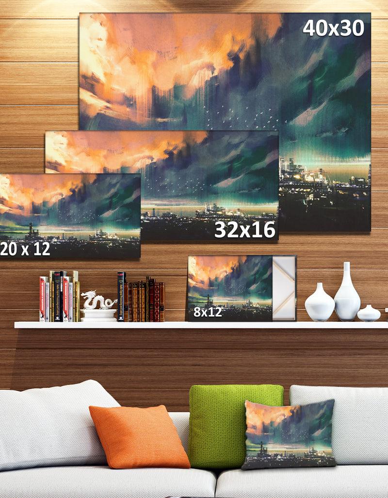 DesignQ Abstract Sci-fi City Watercolor - Large Photography Canvas Art