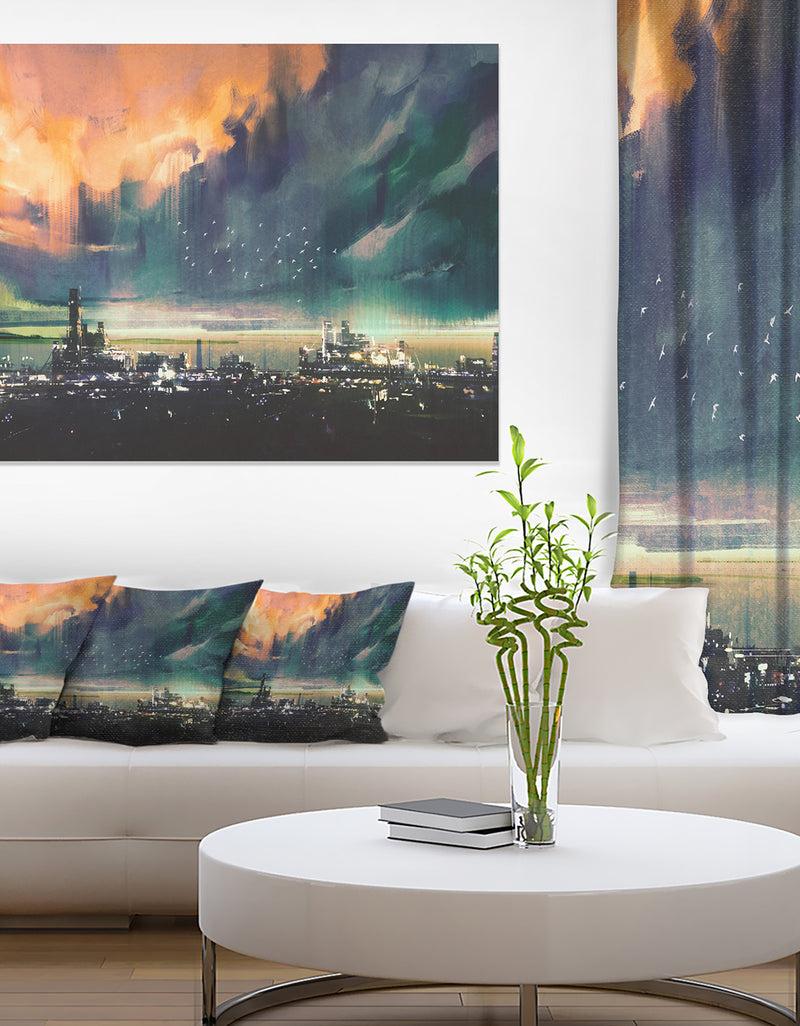 DesignQ Abstract Sci-fi City Watercolor - Large Photography Canvas Art