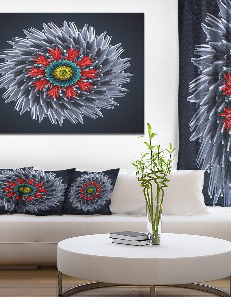 DesignQ Abstract Silver 3D Flower - Abstract Artwork on Canvas