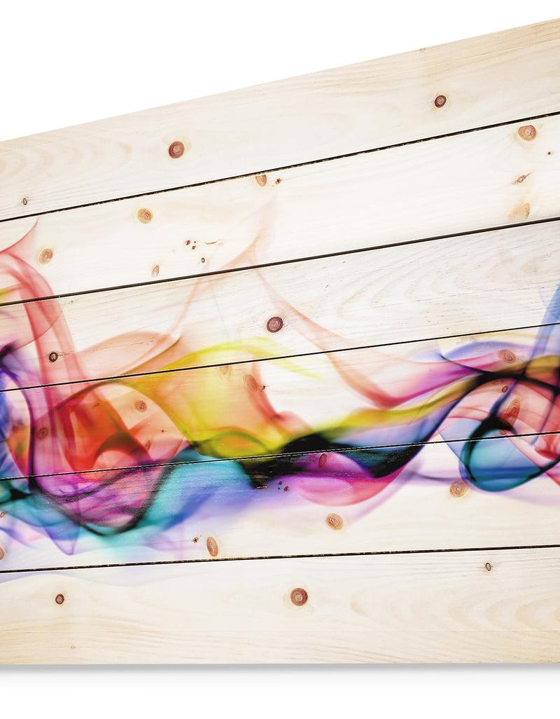 DesignQ Abstract Smoke - Contemporary Print On Natural Pine Wood