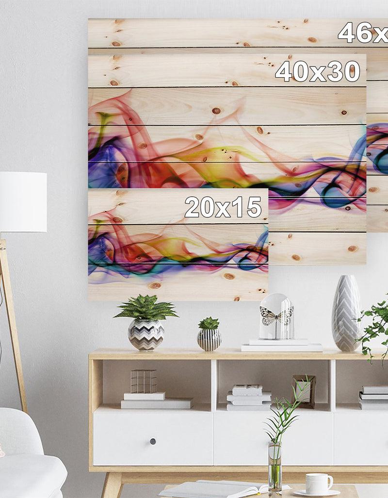 DesignQ Abstract Smoke - Contemporary Print On Natural Pine Wood