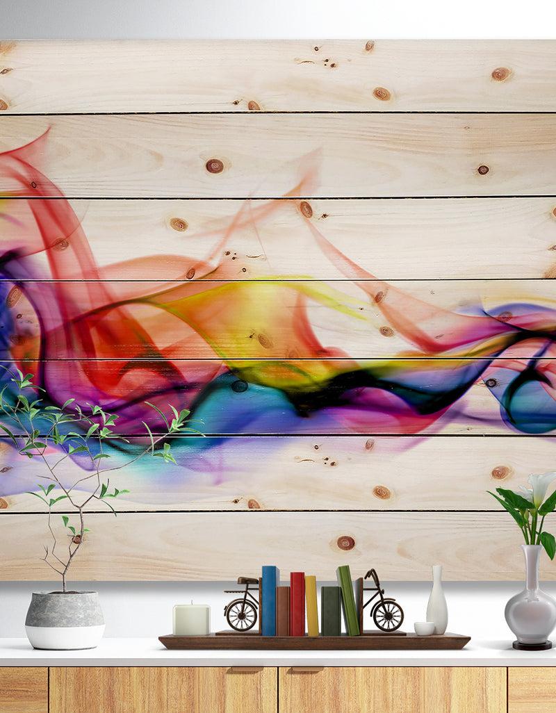 DesignQ Abstract Smoke - Contemporary Print on Natural Pine Wood