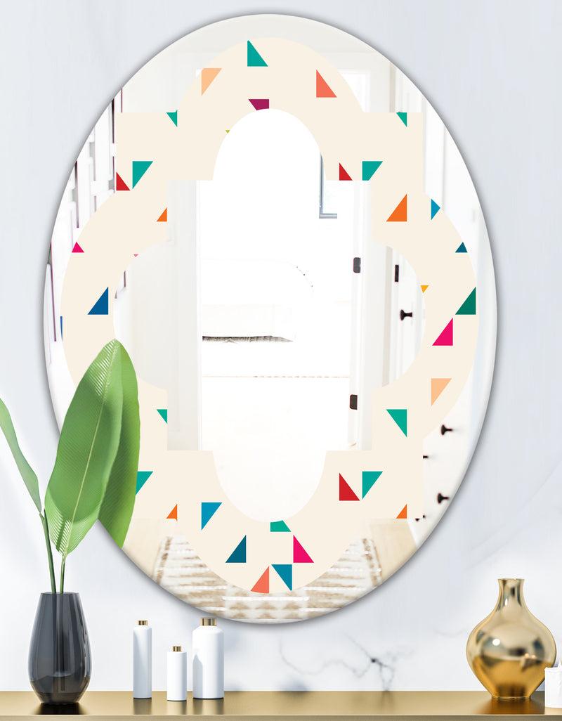 DesignQ Abstract Triangular Retro Pattern I - Modern Round Or Oval Wall Mirror - Quatrefoil