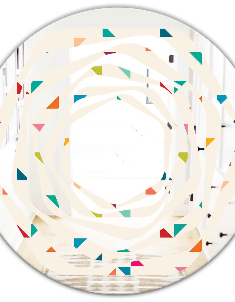 DesignQ Abstract Triangular Retro Pattern I - Modern Round Or Oval Wall Mirror - Whirl