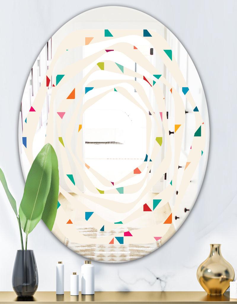 DesignQ Abstract Triangular Retro Pattern I - Modern Round Or Oval Wall Mirror - Whirl